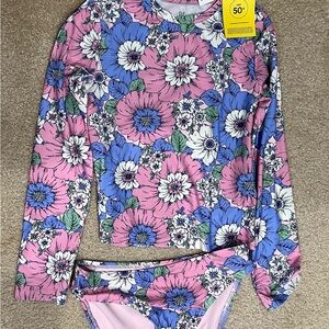 Floral Kids Swim Set - Pink and Blue